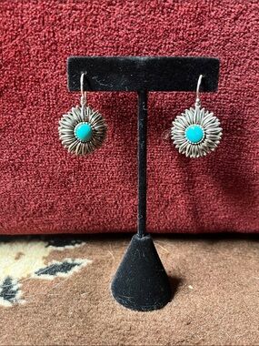 Turquoise/Sterling Silver Sunburst Drop Earrings